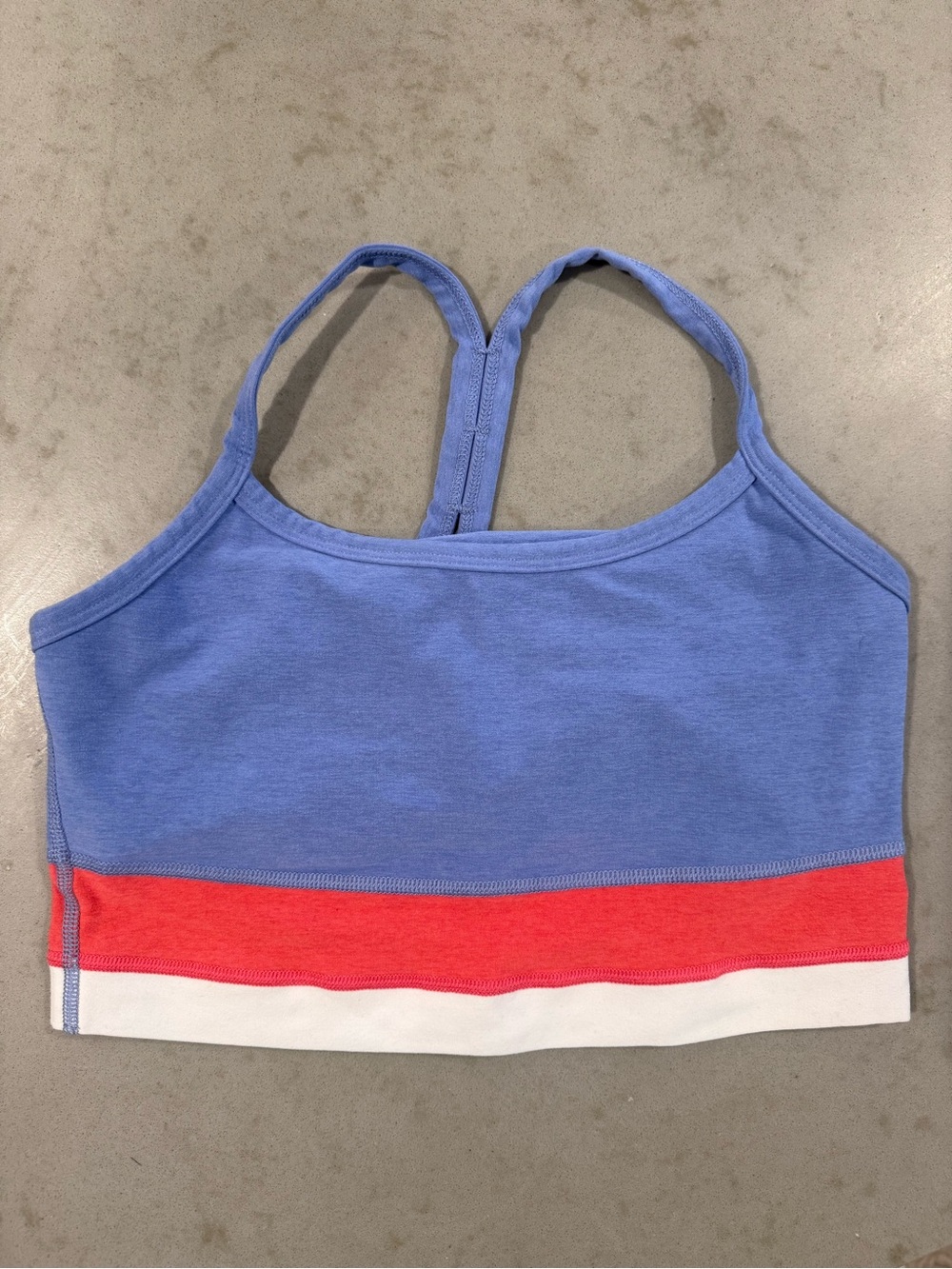 Beyond Yoga Blue and Coral Colorblock top